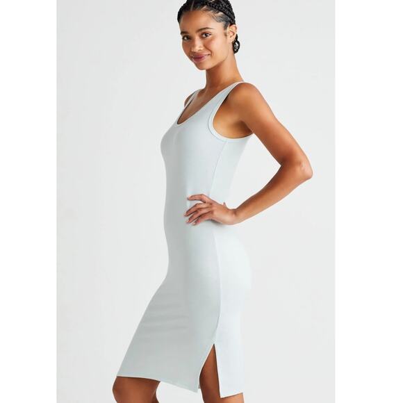 NEW Yummie Lounge Dress with Side Slits Baby French Terry Misty Blue SIZE Small - Picture 1 of 10